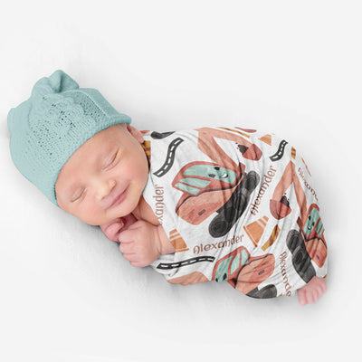 PERSONALIZED CUTE EXCAVATOR SWADDLE BLANKET