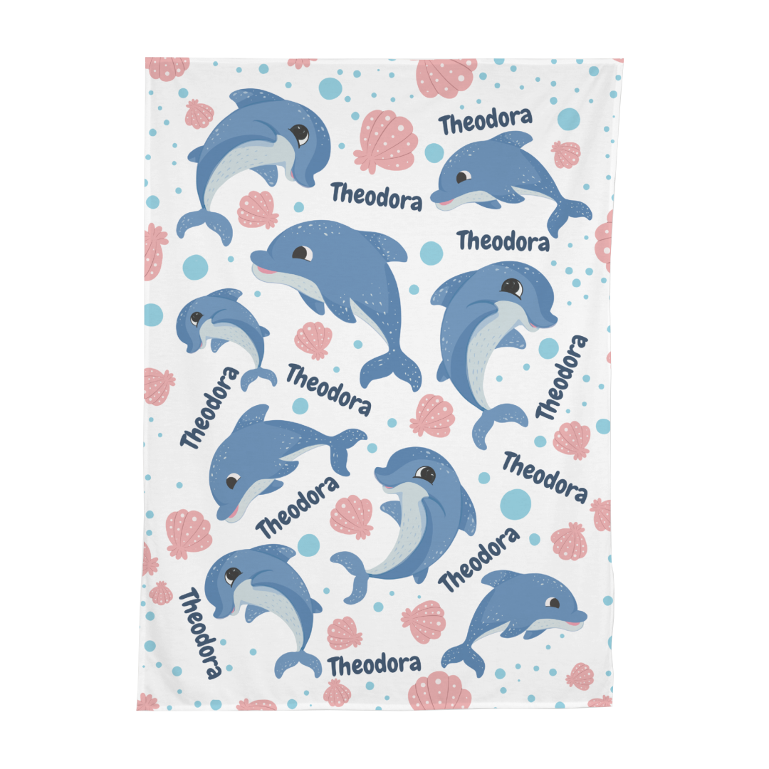 PERSONALIZED CUTE DOLPHIN SWADDLE BLANKET
