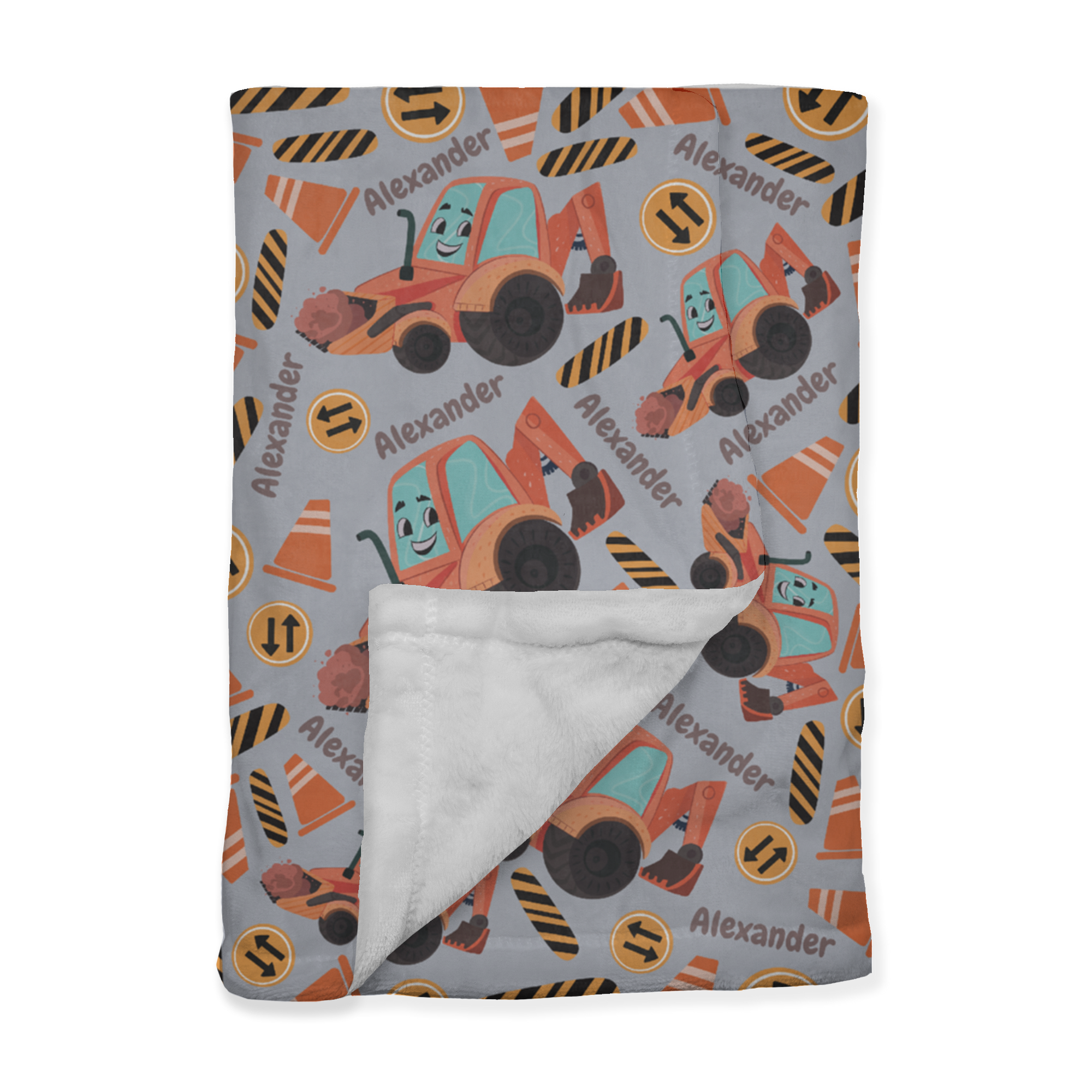 PERSONALIZED CUTE BACKHOE MINKY BLANKET