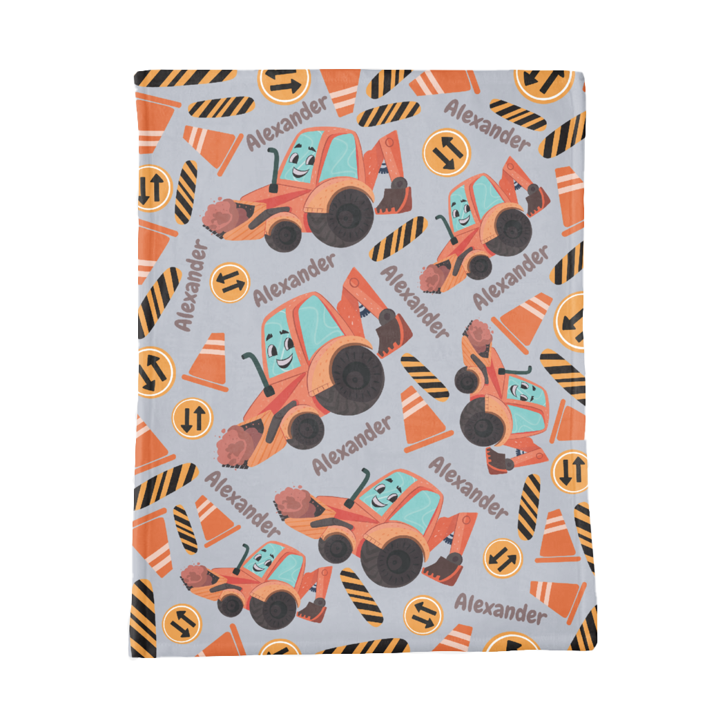 PERSONALIZED CUTE BACKHOE MINKY BLANKET