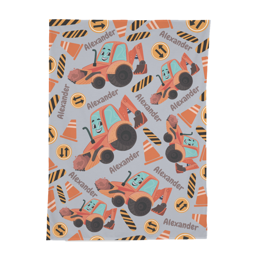 PERSONALIZED CUTE BACKHOE SWADDLE BLANKET