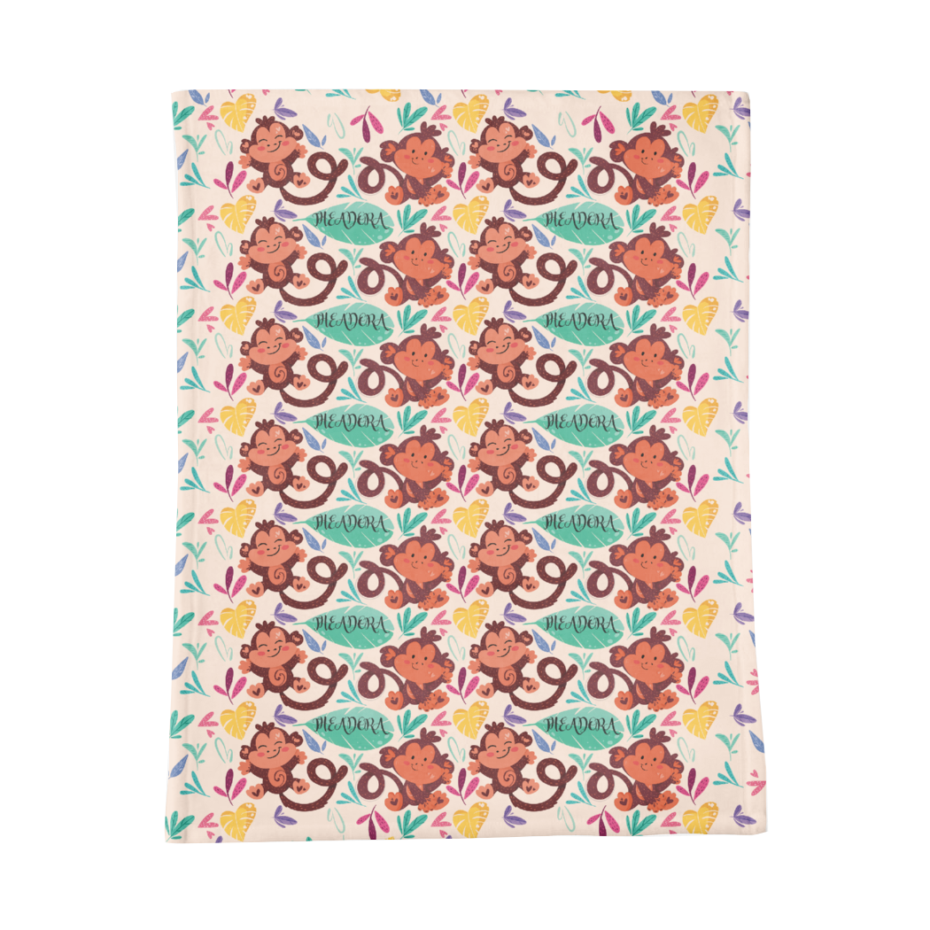 PERSONALIZED CUTE MONKEY MINKY BLANKET AND NFT