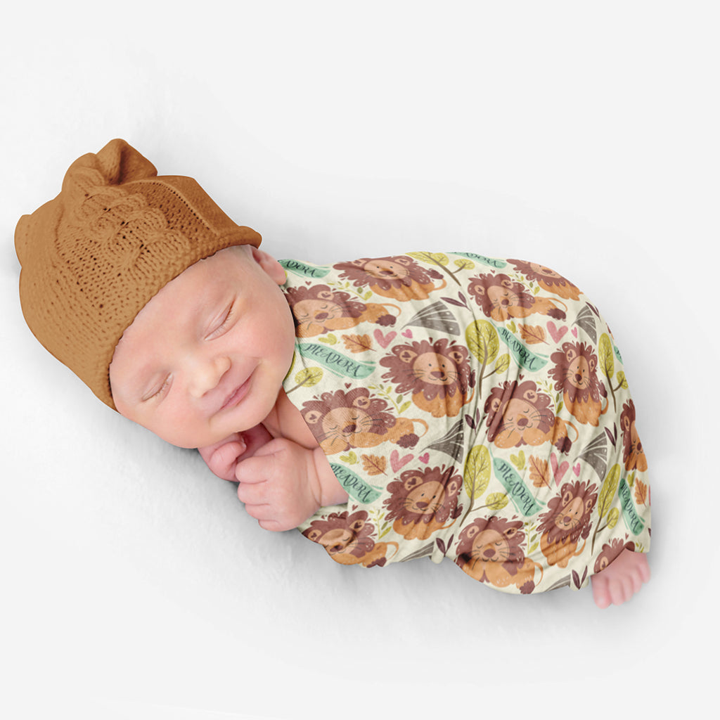 PERSONALIZED CUTE LION SWADDLE BLANKET