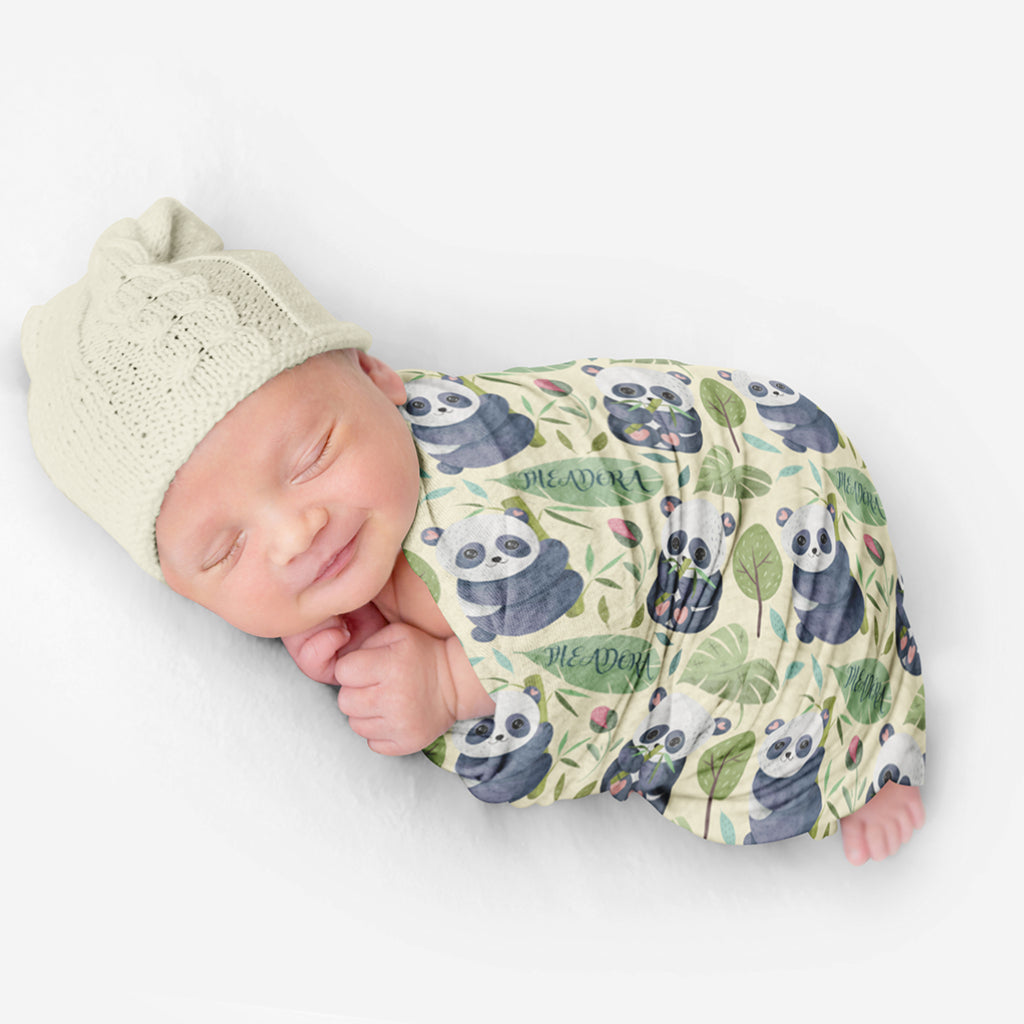 PERSONALIZED CUTE PANDA SWADDLE BLANKET