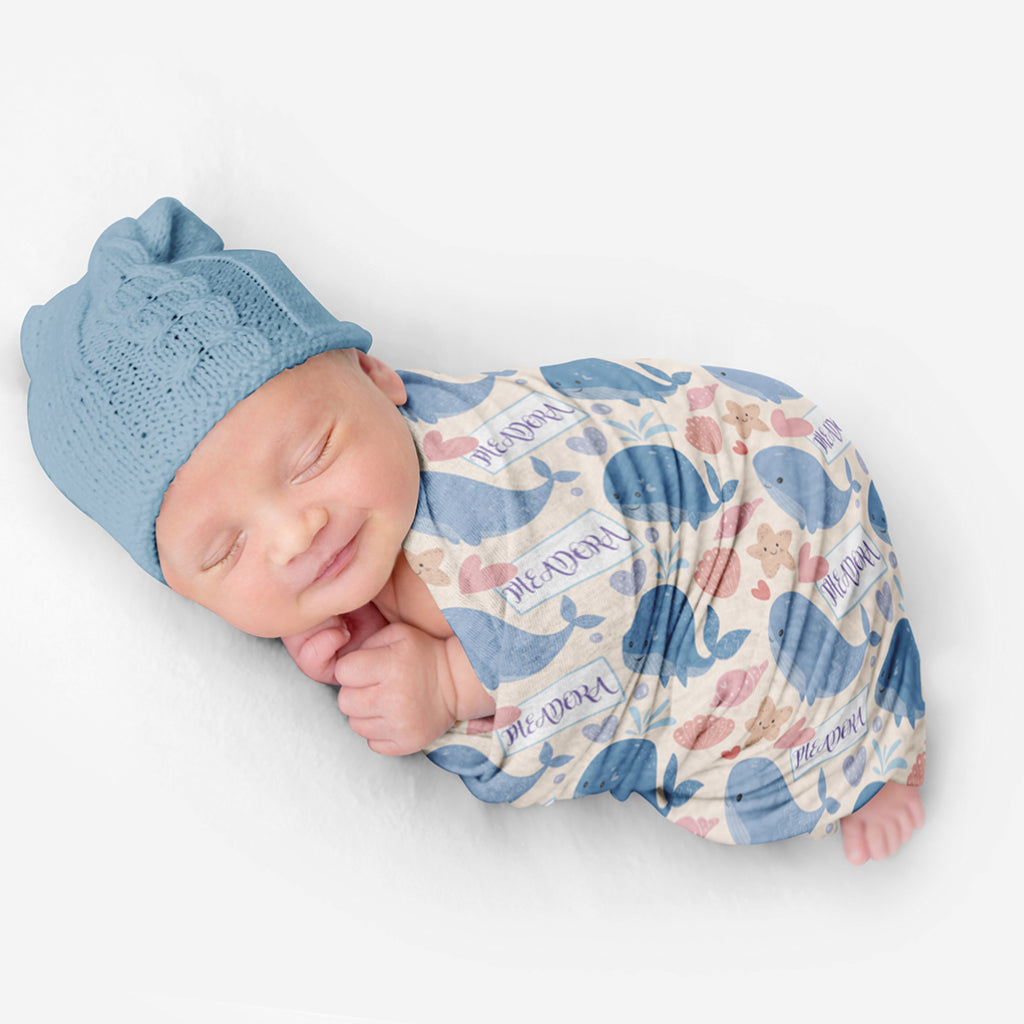 PERSONALIZED CUTE WHALE SWADDLE BLANKET