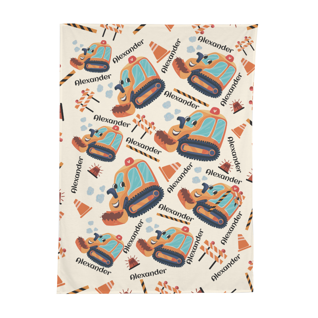 PERSONALIZED CUTE BULLDOZER SWADDLE BLANKET
