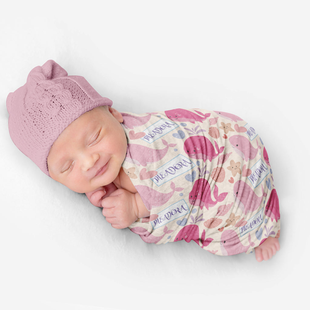 PERSONALIZED CUTE WHALE SWADDLE BLANKET