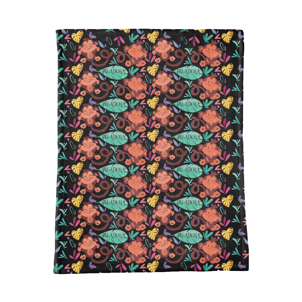 PERSONALIZED CUTE MONKEY MINKY BLANKET AND NFT