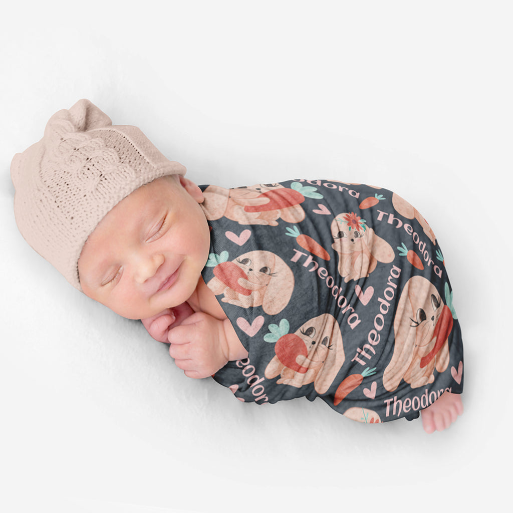 PERSONALIZED CUTE BUNNY SWADDLE BLANKET