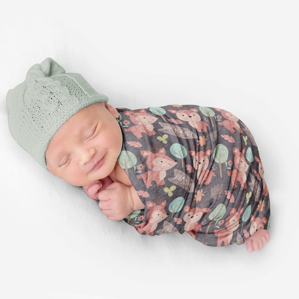 PERSONALIZED CUTE DEER SWADDLE BLANKET