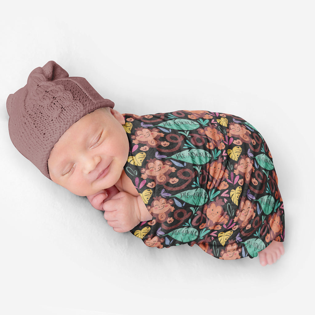 PERSONALIZED CUTE MONKEY SWADDLE BLANKET