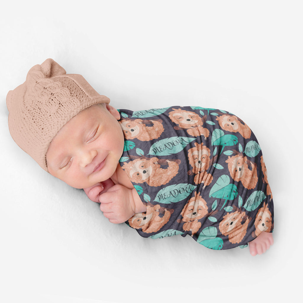 PERSONALIZED CUTE SLOTH SWADDLE BLANKET