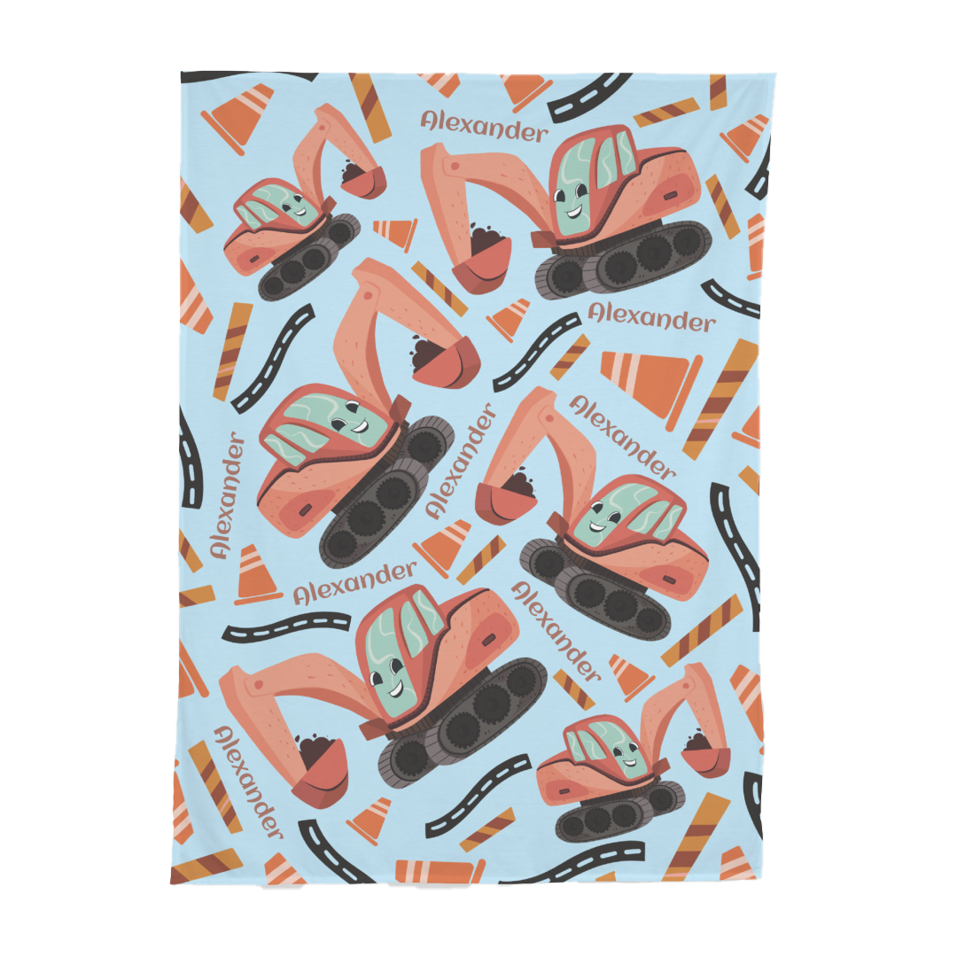 PERSONALIZED CUTE EXCAVATOR SWADDLE BLANKET