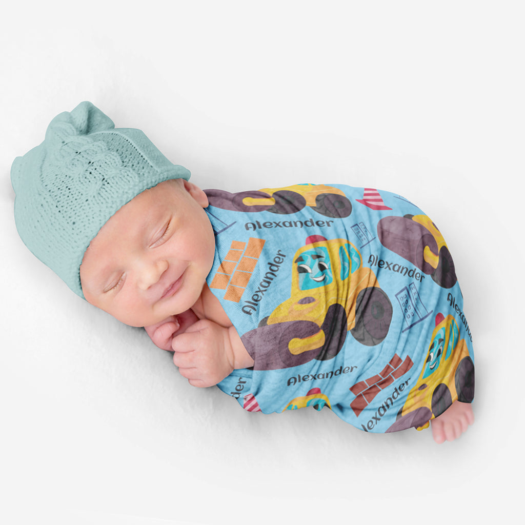 PERSONALIZED CUTE STEAMROLLER SWADDLE BLANKET