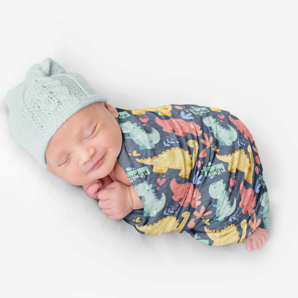 PERSONALIZED CUTE DINOSAUR SWADDLE BLANKET