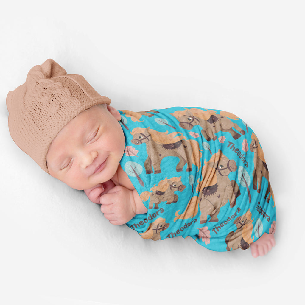 PERSONALIZED CUTE HORSE SWADDLE BLANKET