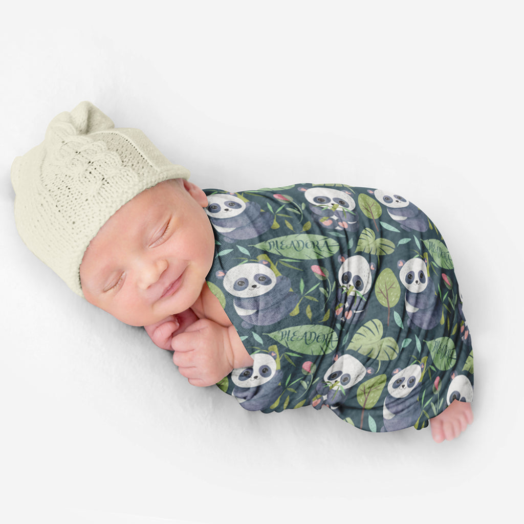 PERSONALIZED CUTE PANDA SWADDLE BLANKET