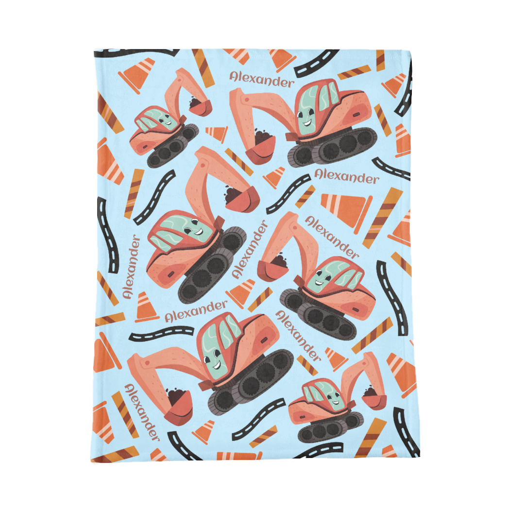 PERSONALIZED CUTE EXCAVATOR MINKY BLANKET