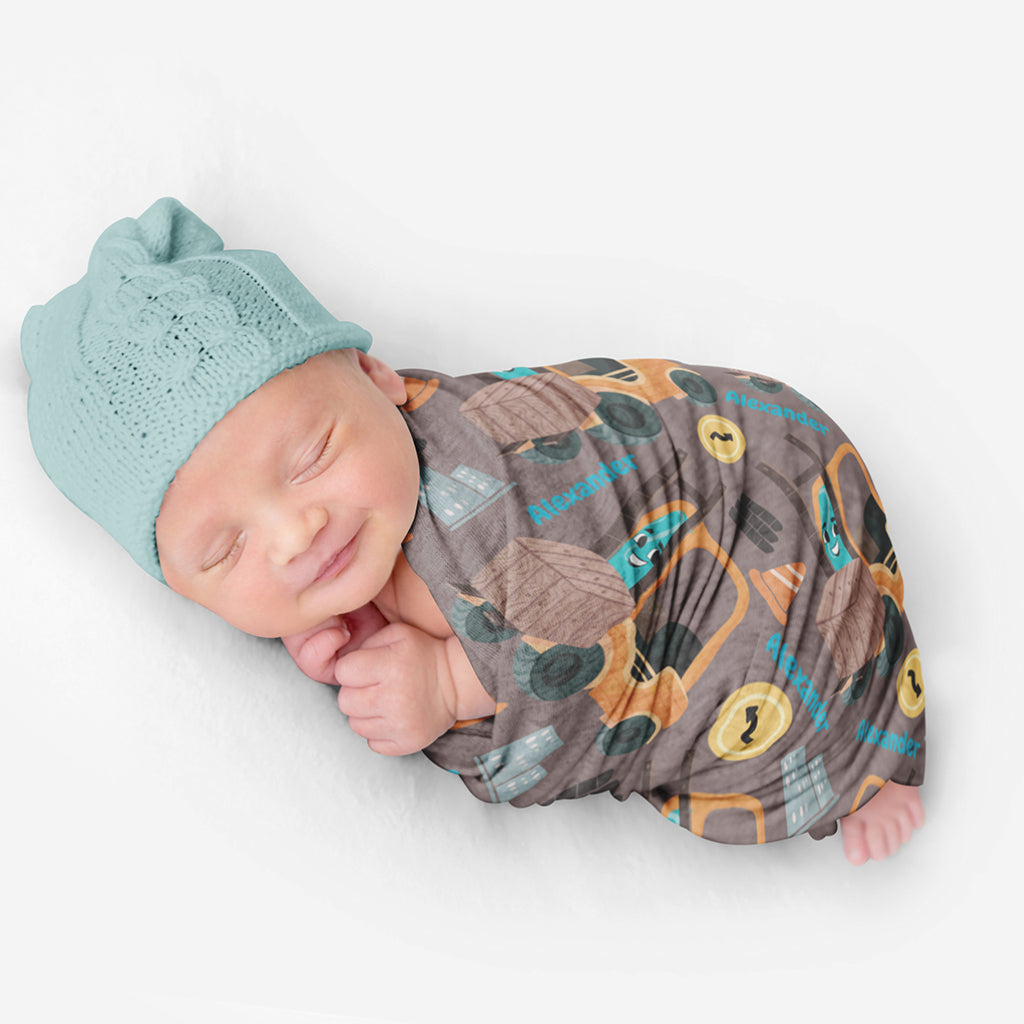 PERSONALIZED CUTE FORKLIFT SWADDLE BLANKET
