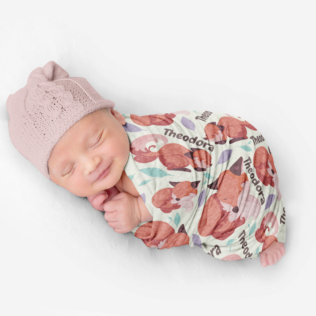 PERSONALIZED CUTE FOX SWADDLE BLANKET