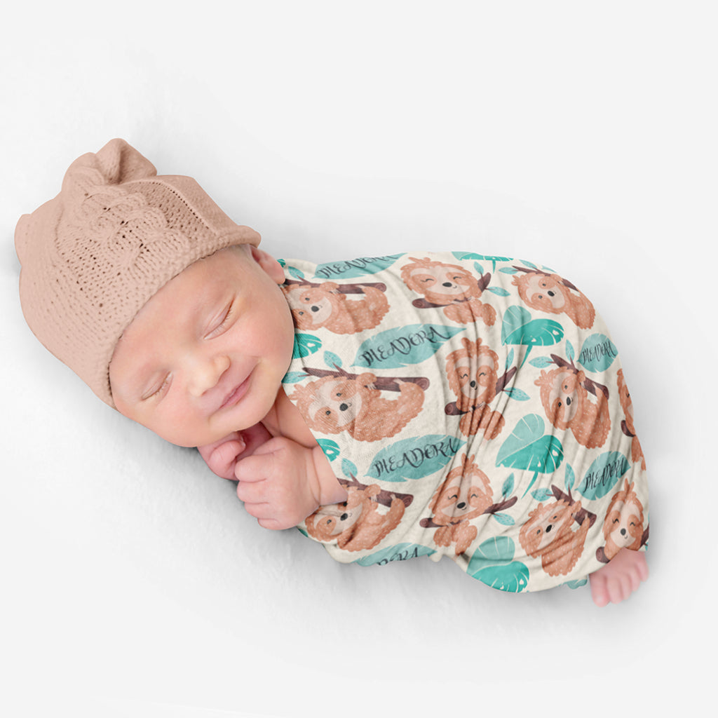 PERSONALIZED CUTE SLOTH SWADDLE BLANKET