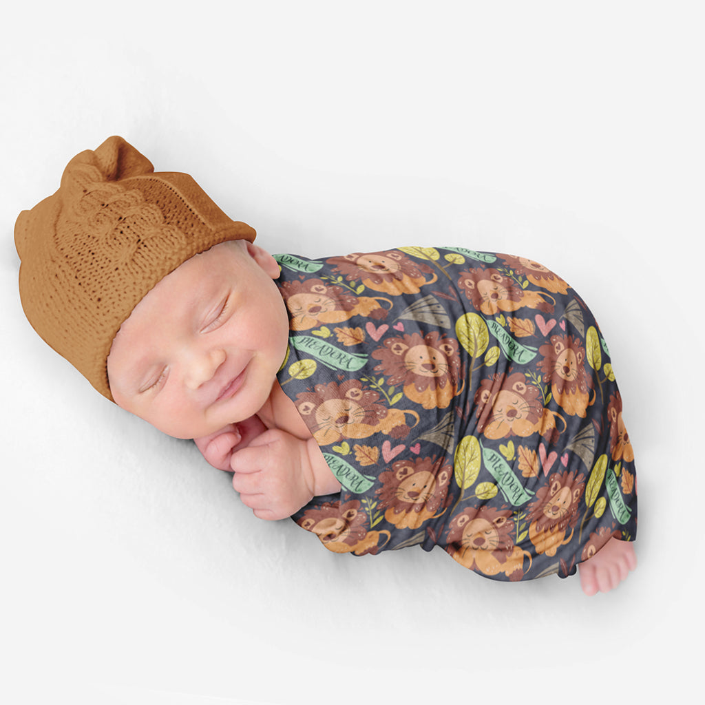 PERSONALIZED CUTE LION SWADDLE BLANKET