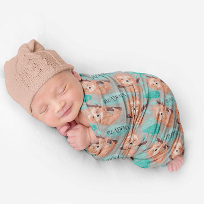 PERSONALIZED CUTE SLOTH SWADDLE BLANKET