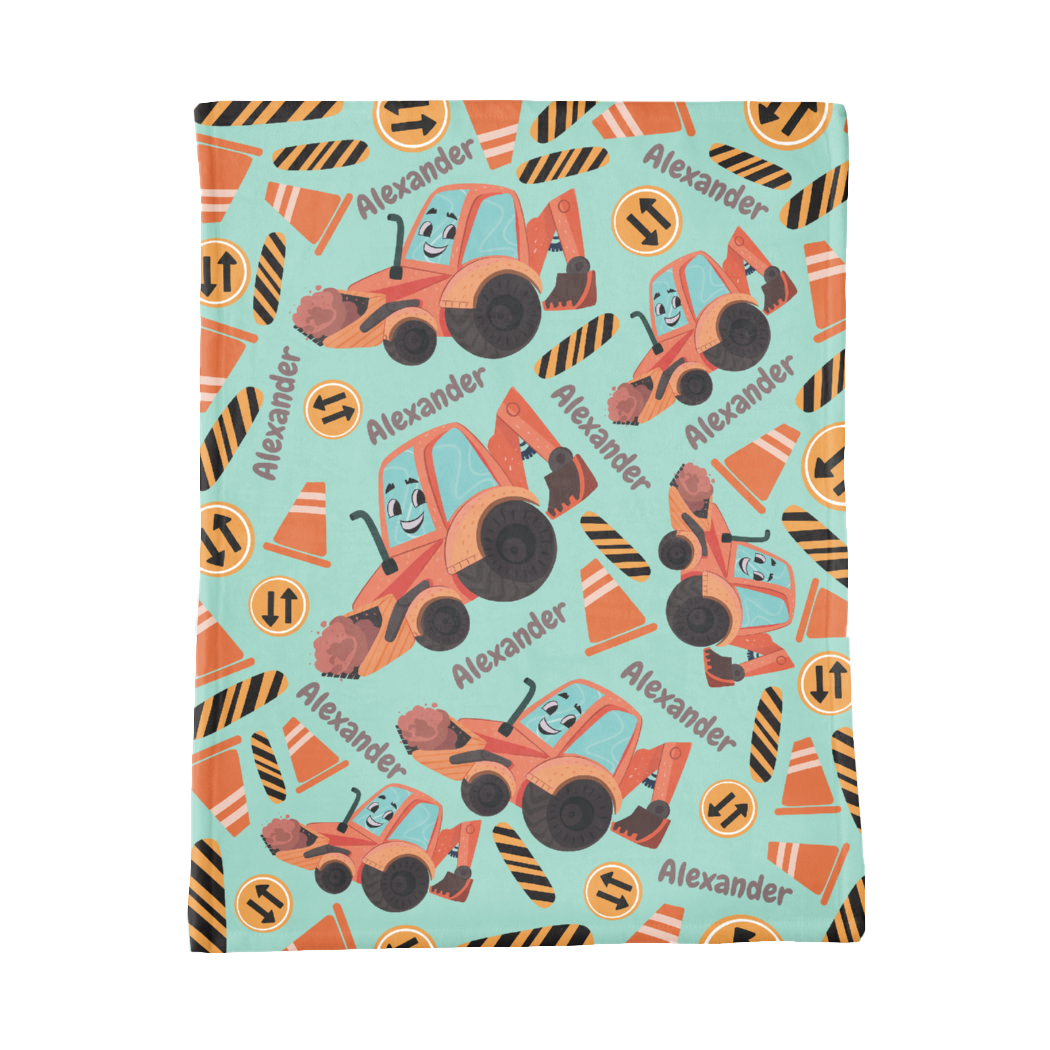 PERSONALIZED CUTE BACKHOE MINKY BLANKET