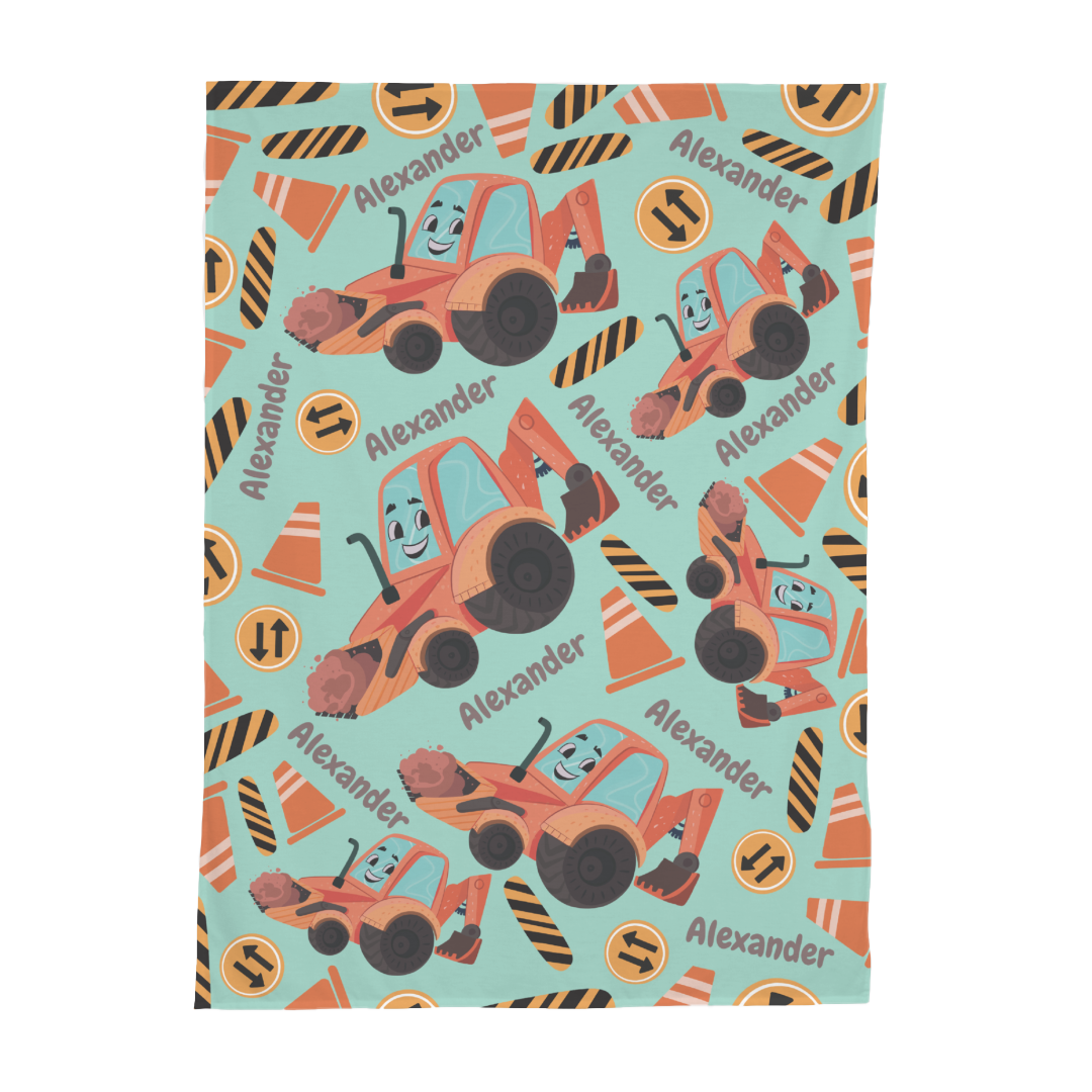 PERSONALIZED CUTE BACKHOE SWADDLE BLANKET
