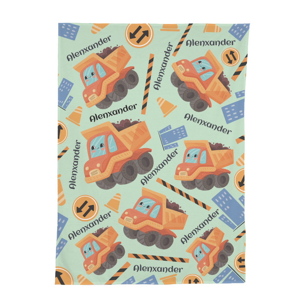 PERSONALIZED CUTE DUMP TRUCK SWADDLE BLANKET