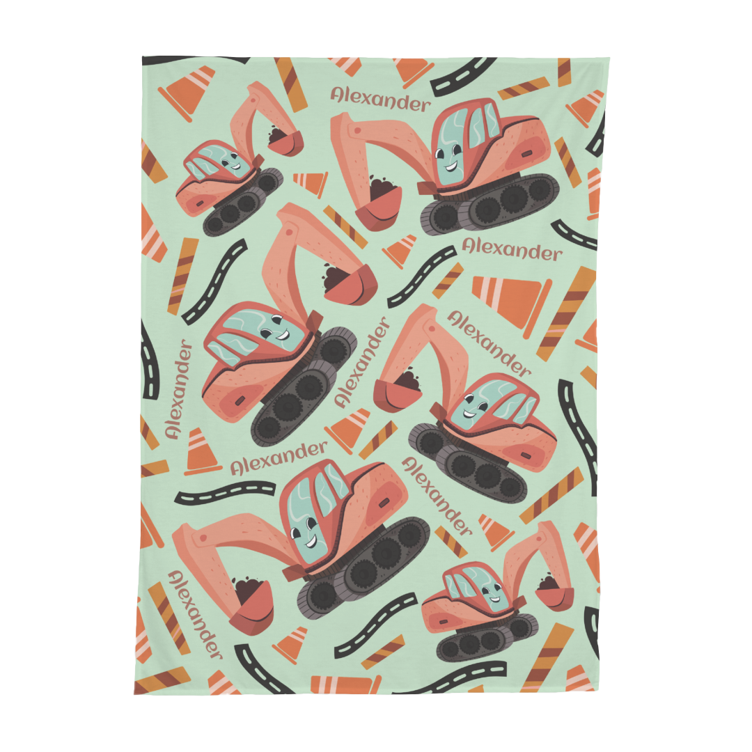 PERSONALIZED CUTE EXCAVATOR SWADDLE BLANKET