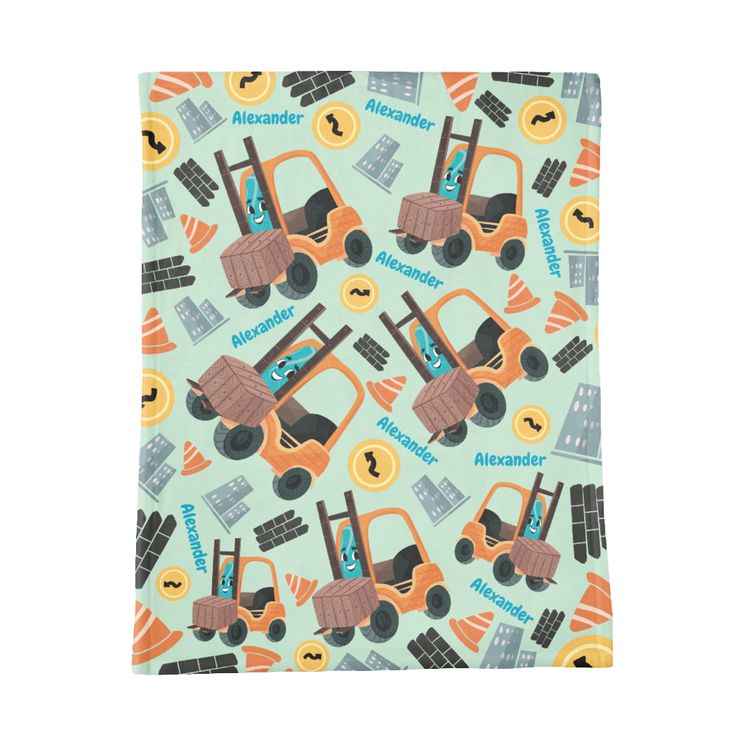 PERSONALIZED CUTE FORKLIFT MINKY BLANKET