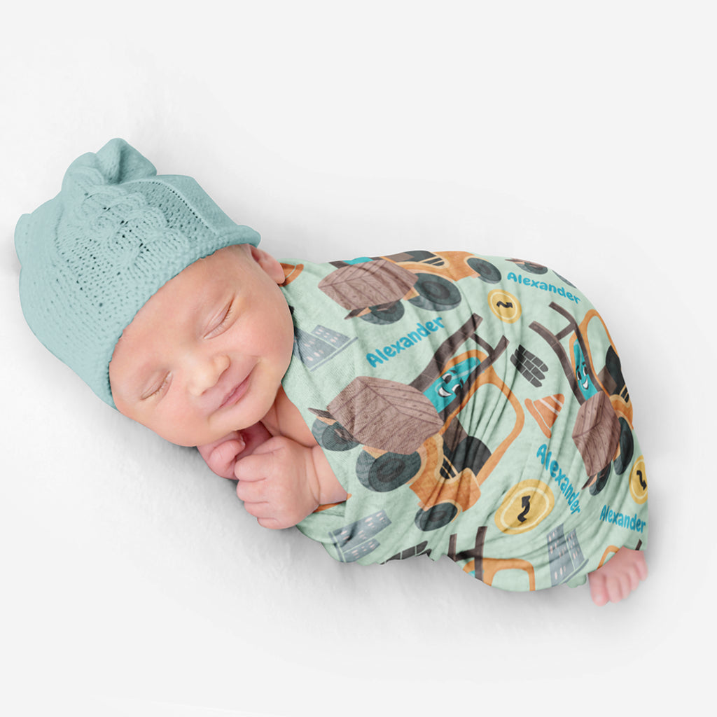 PERSONALIZED CUTE FORKLIFT SWADDLE BLANKET