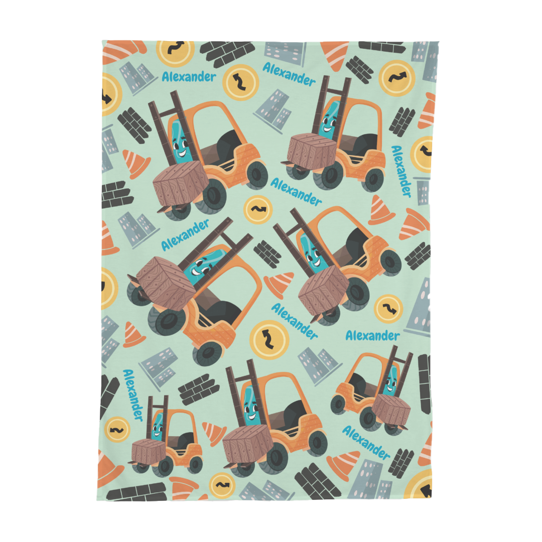PERSONALIZED CUTE FORKLIFT SWADDLE BLANKET