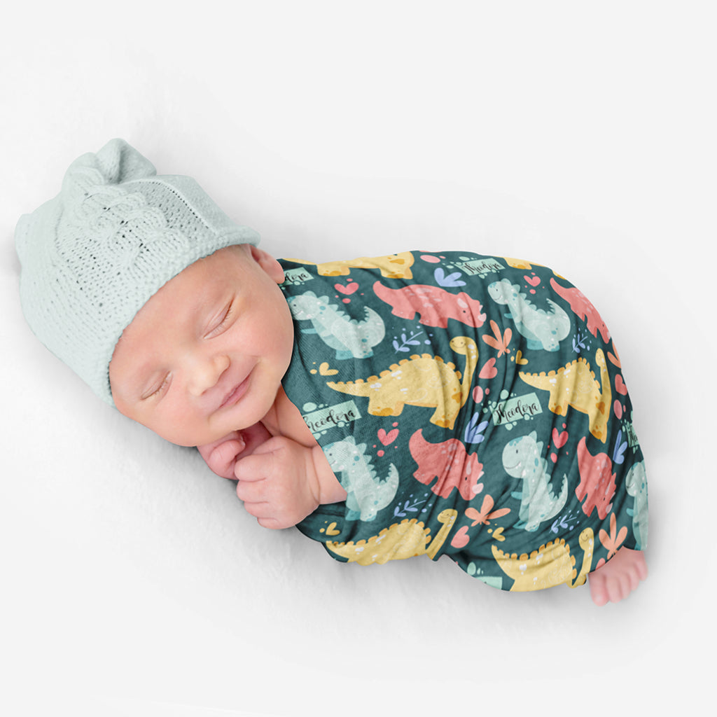 PERSONALIZED CUTE DINOSAUR SWADDLE BLANKET