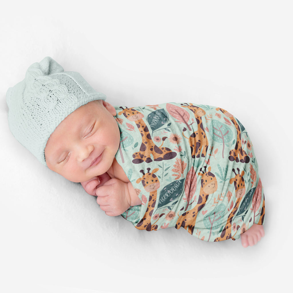 PERSONALIZED CUTE GIRAFFE SWADDLE BLANKET