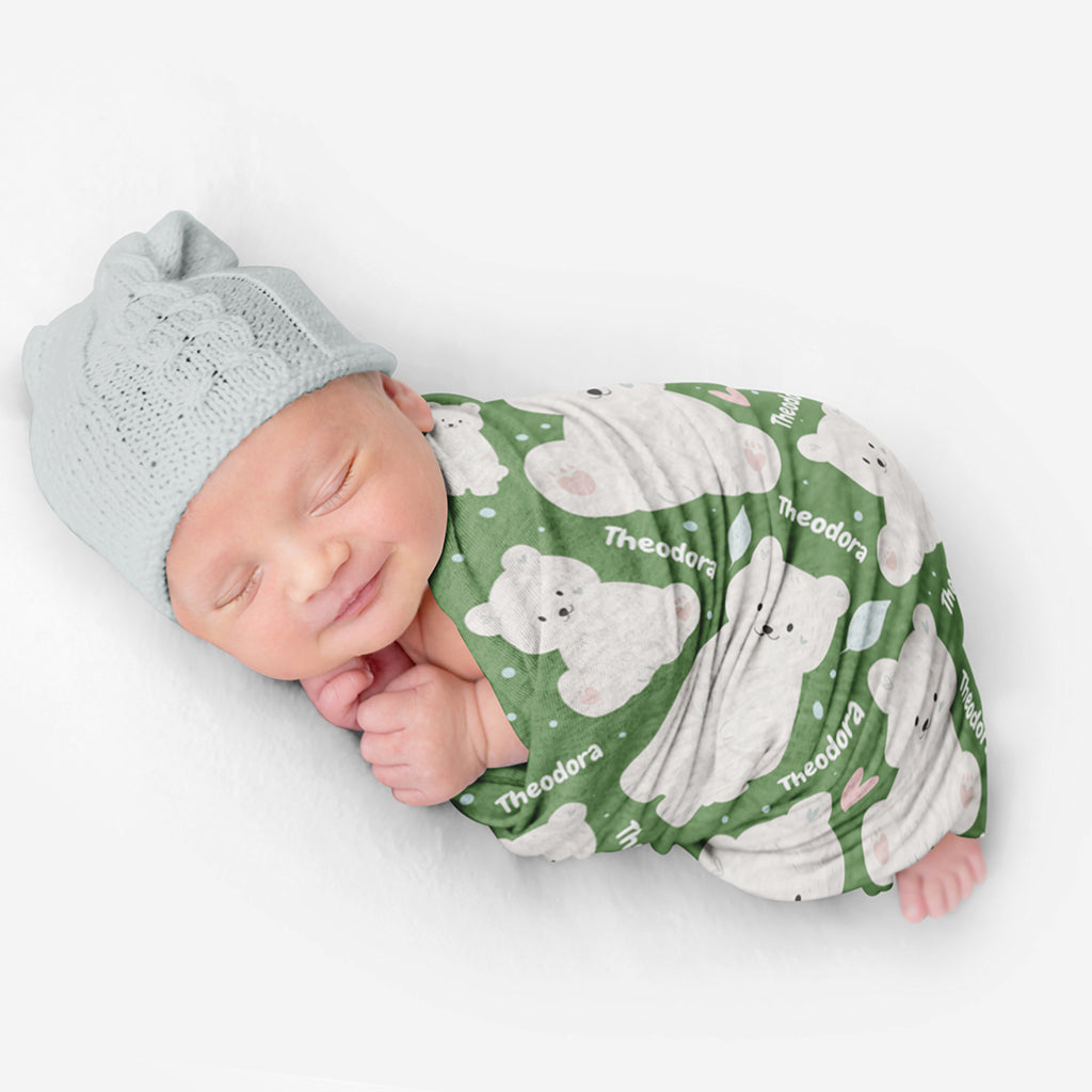 PERSONALIZED CUTE POLAR BEAR SWADDLE BLANKET