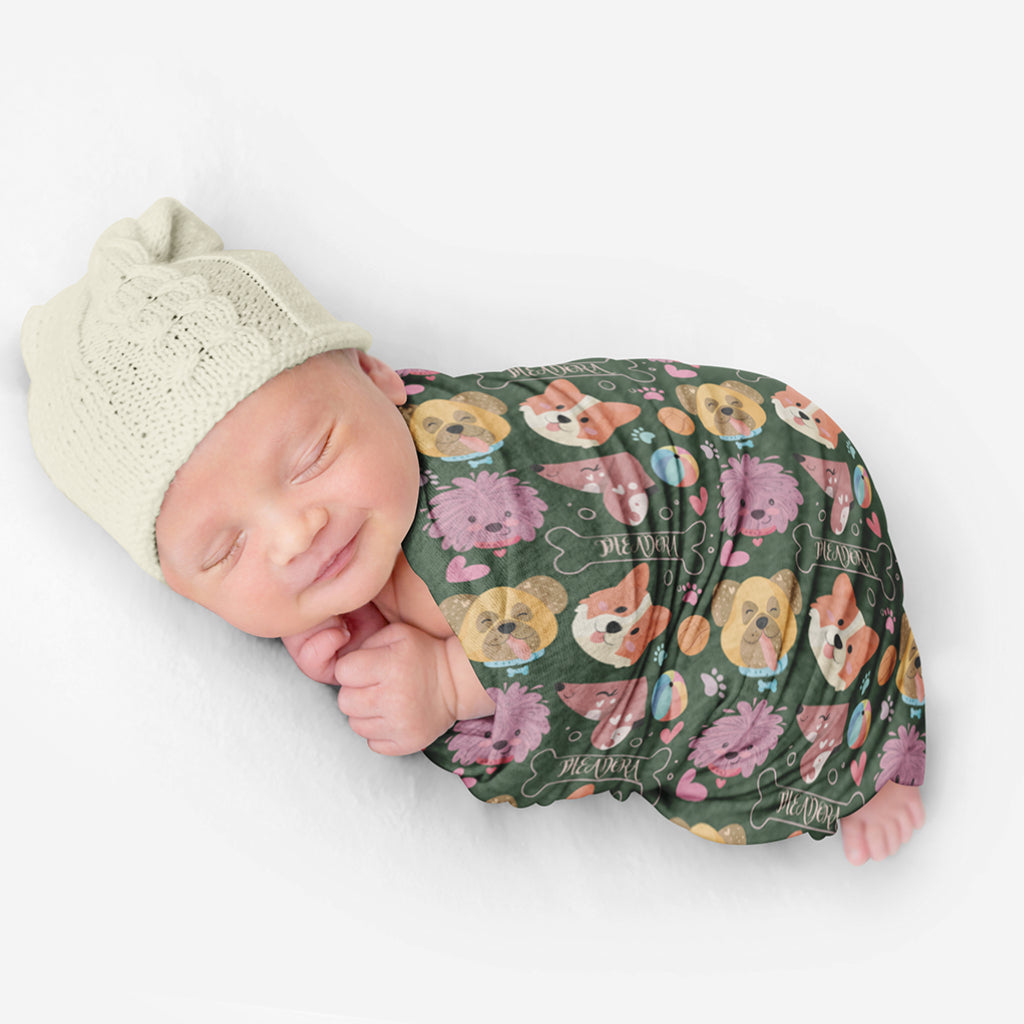 PERSONALIZED CUTE PUPPY SWADDLE BLANKET