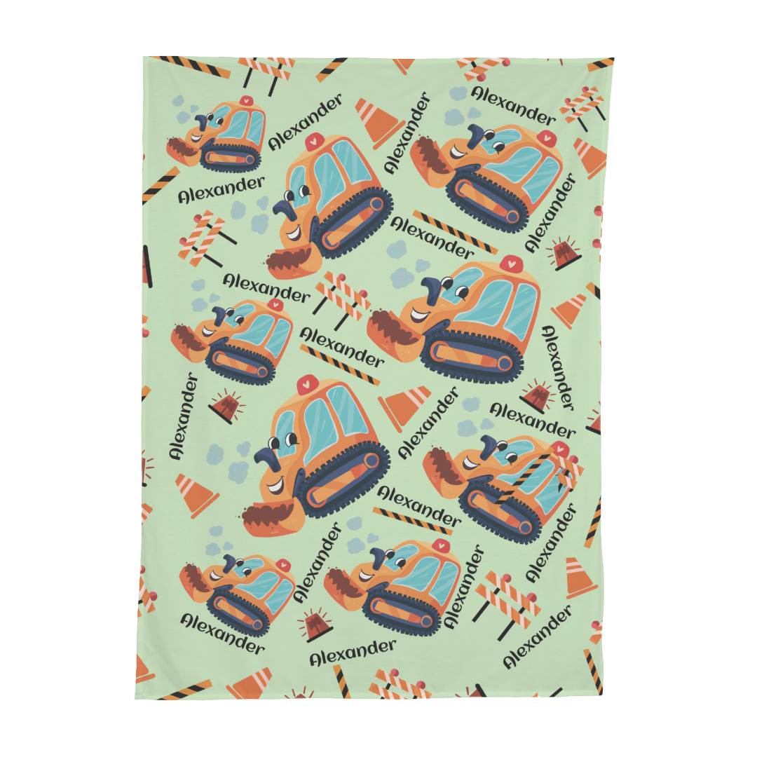 PERSONALIZED CUTE BULLDOZER SWADDLE BLANKET