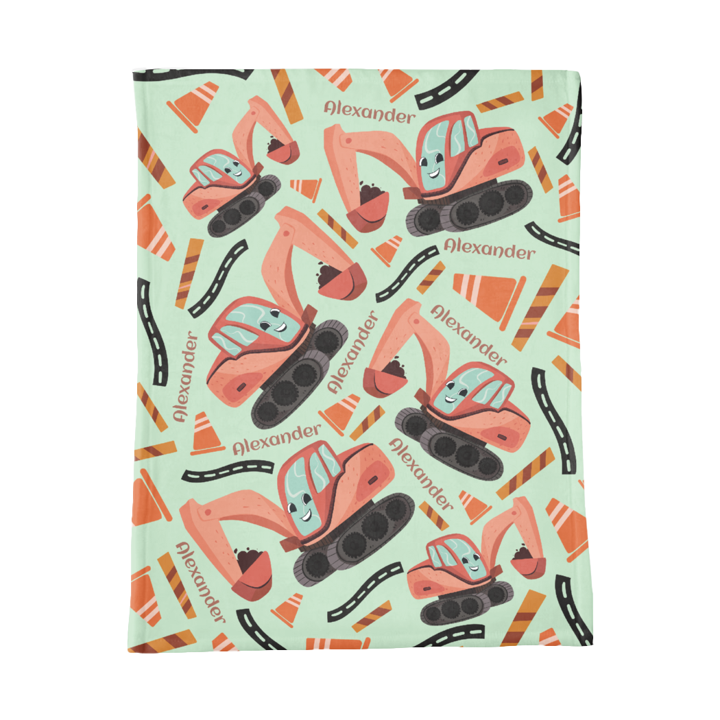 PERSONALIZED CUTE EXCAVATOR MINKY BLANKET