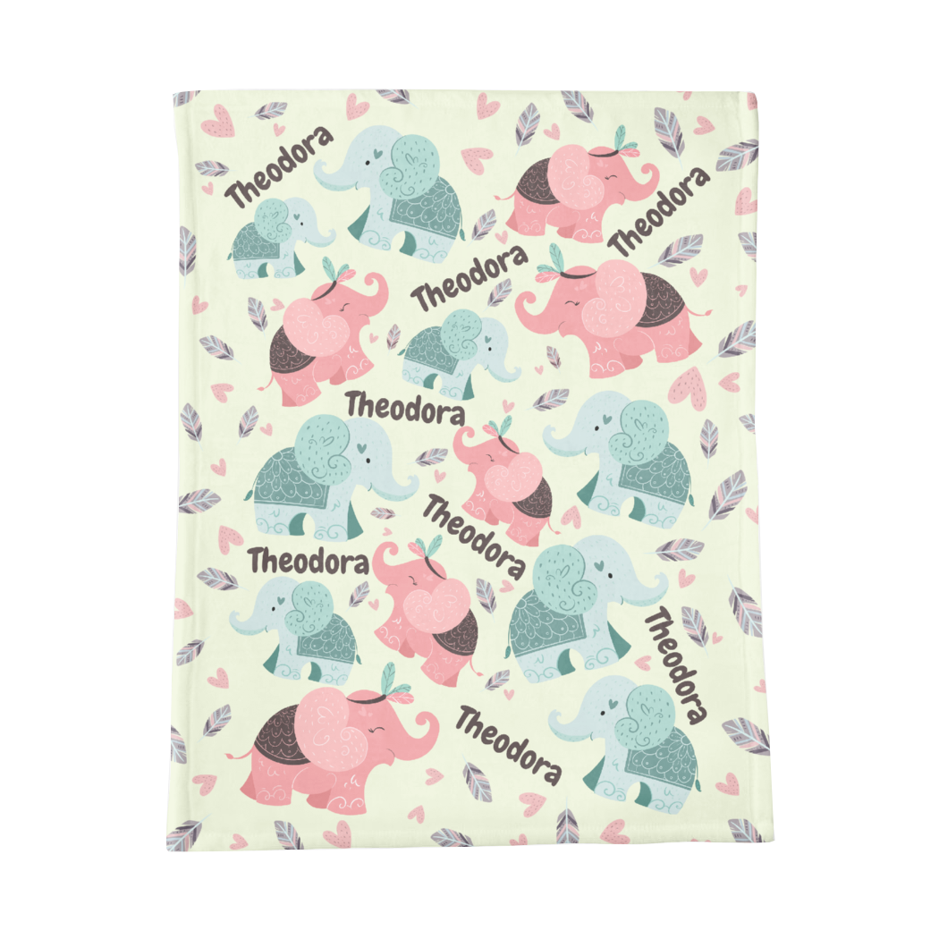 PERSONALIZED CUTE ELEPHANT MINKY BLANKET
