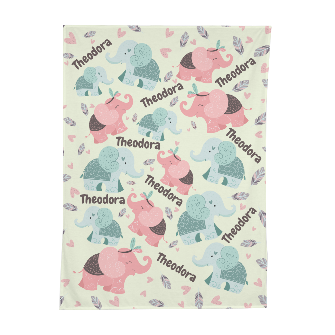 PERSONALIZED CUTE ELEPHANT SWADDLE BLANKET