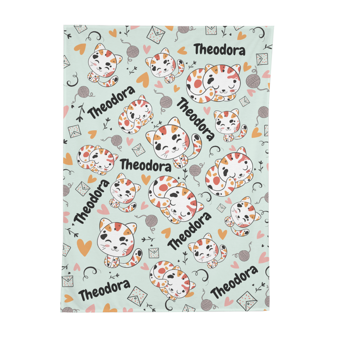 PERSONALIZED CUTE KITTEN SWADDLE BLANKET