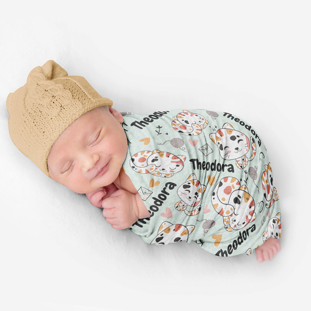 PERSONALIZED CUTE KITTEN SWADDLE BLANKET