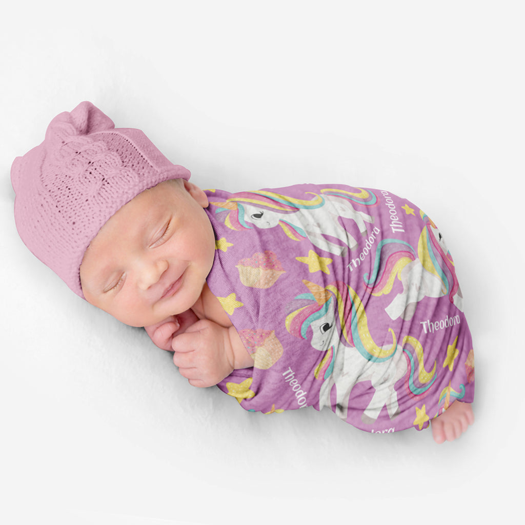 PERSONALIZED CUTE UNICORN SWADDLE BLANKET