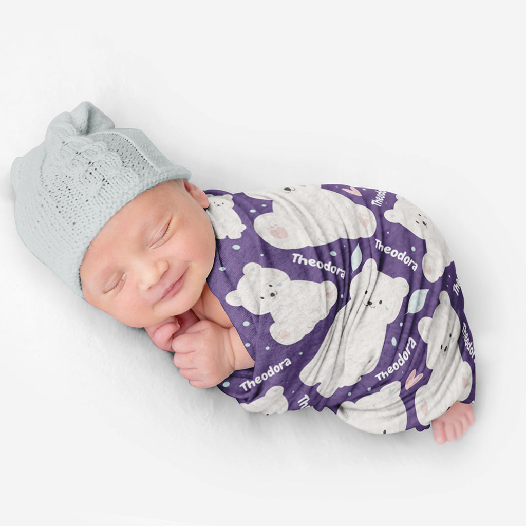 PERSONALIZED CUTE POLAR BEAR SWADDLE BLANKET