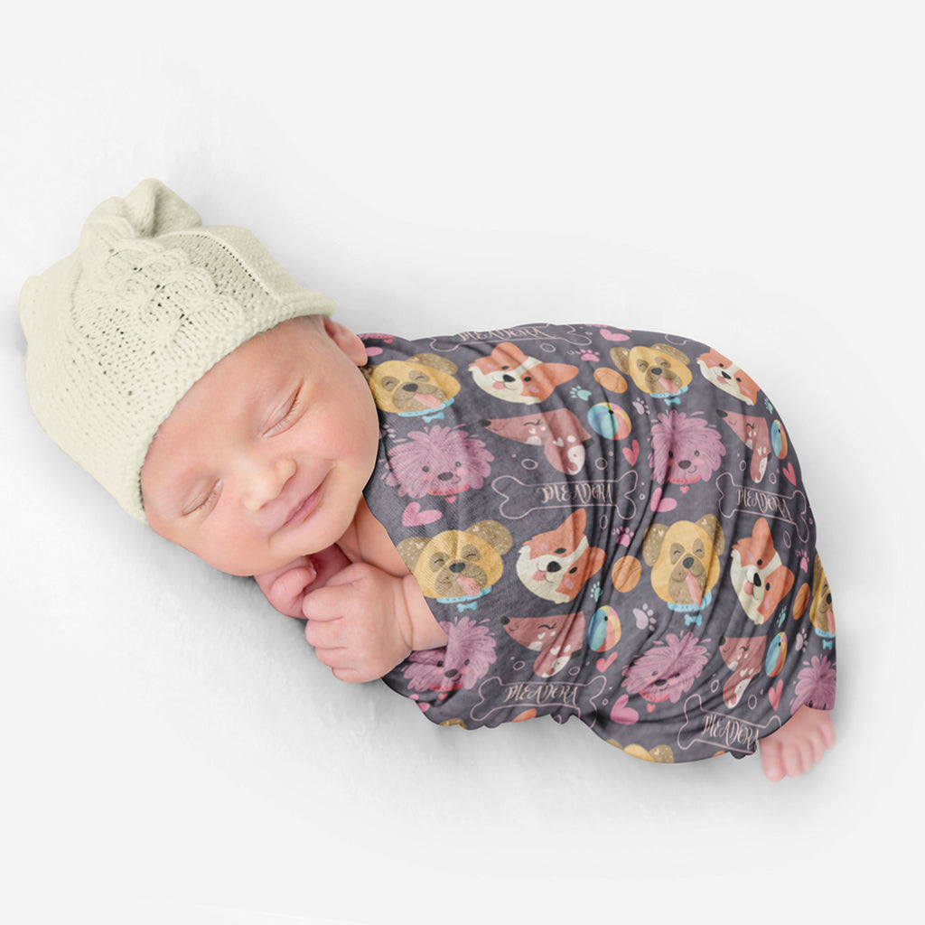 PERSONALIZED CUTE PUPPY SWADDLE BLANKET