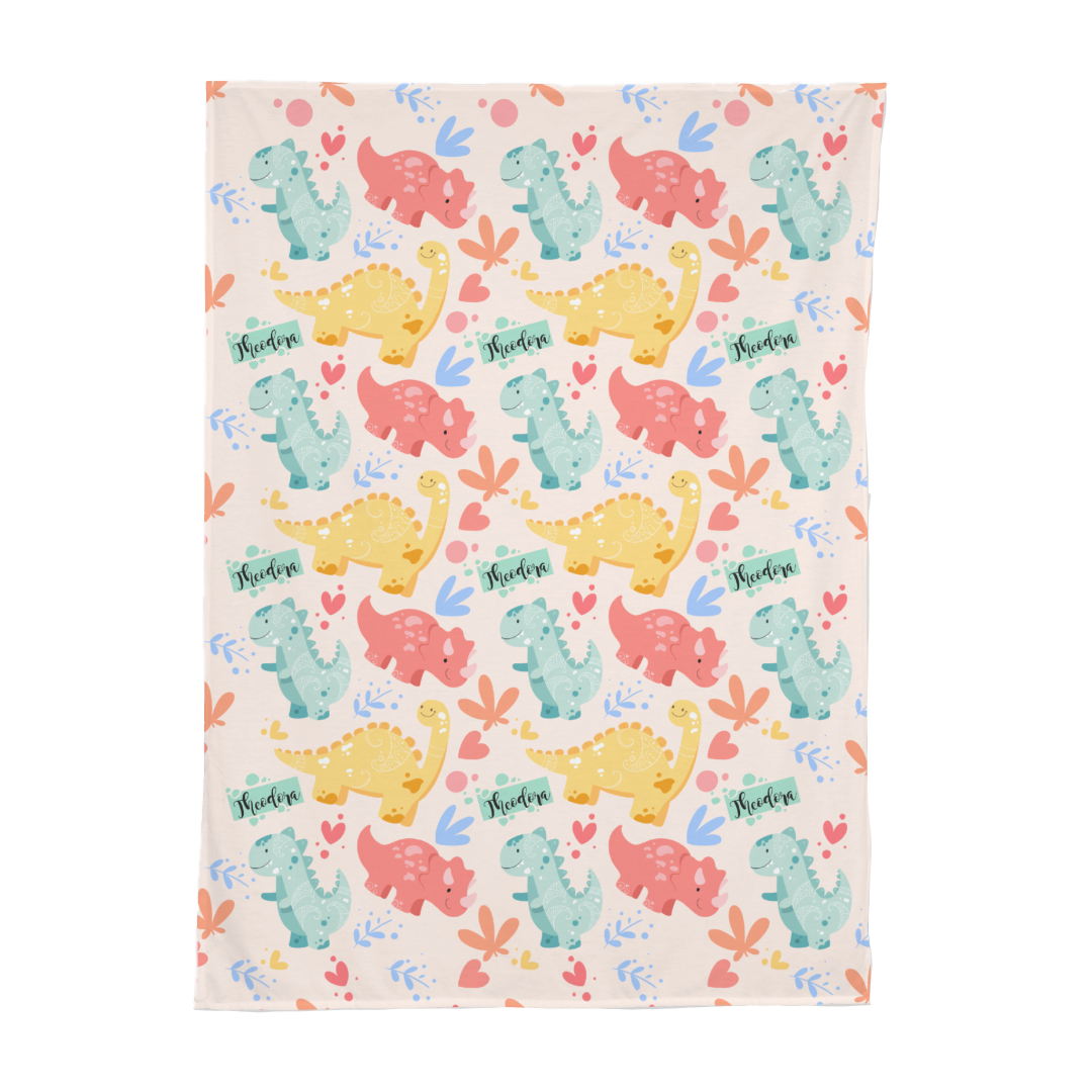 PERSONALIZED CUTE DINOSAUR SWADDLE BLANKET