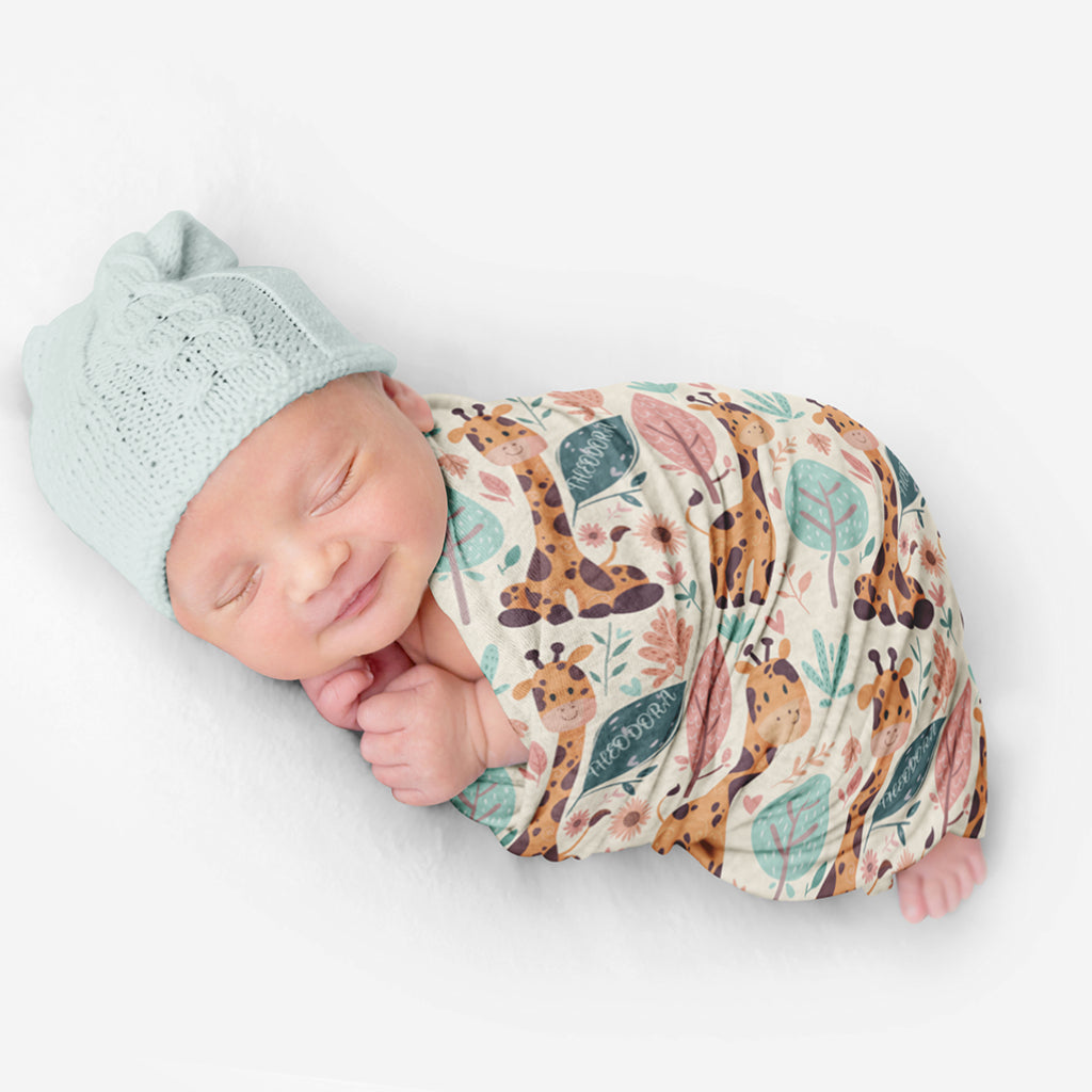 PERSONALIZED CUTE GIRAFFE SWADDLE BLANKET