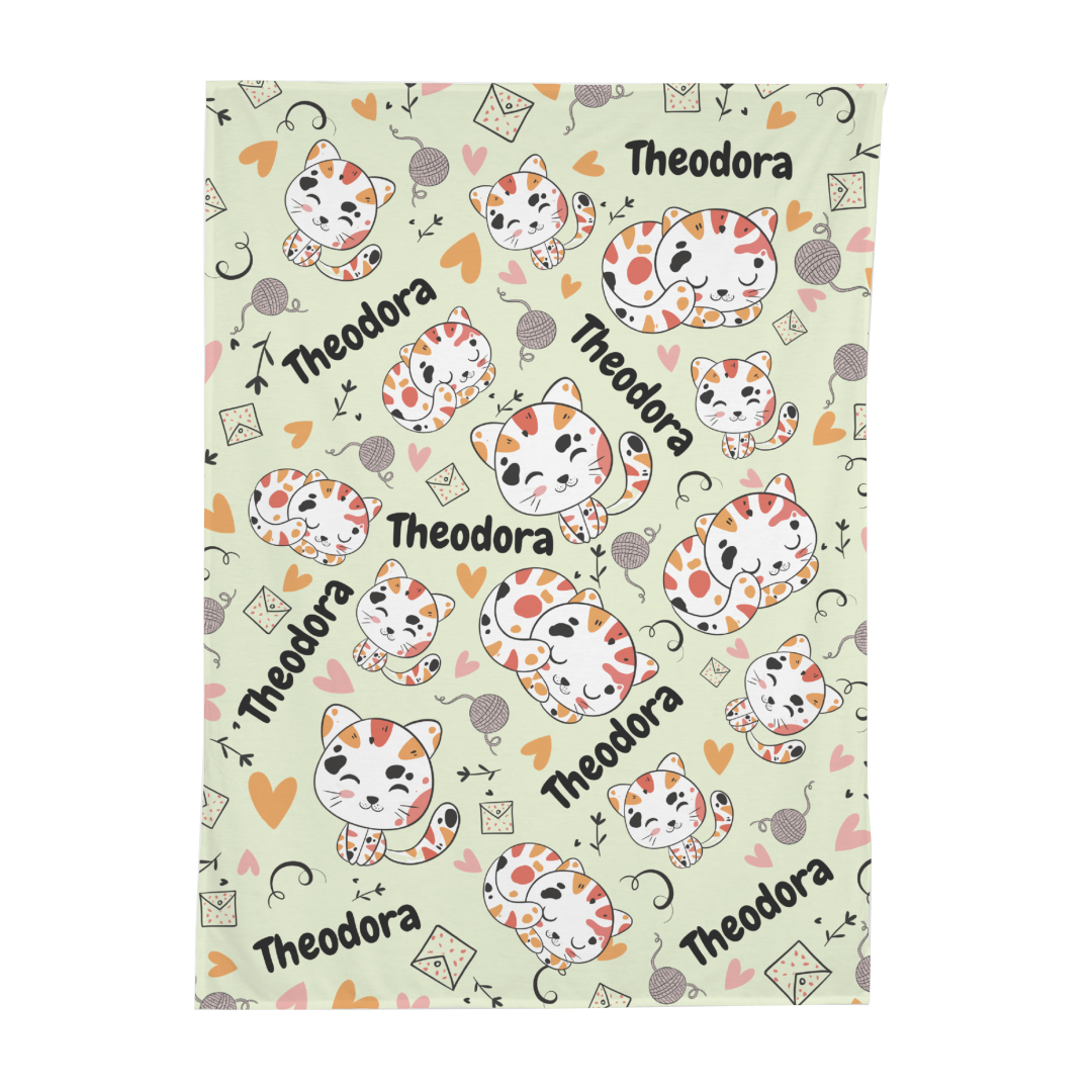 PERSONALIZED CUTE KITTEN SWADDLE BLANKET